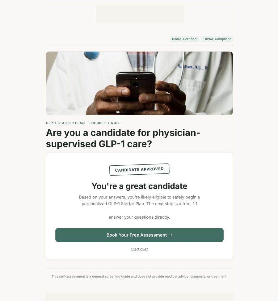 Quiz result and booking CTA